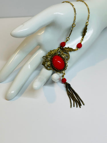 Sadie Green Art Deco Style Red Cabochon Tassel Necklace
